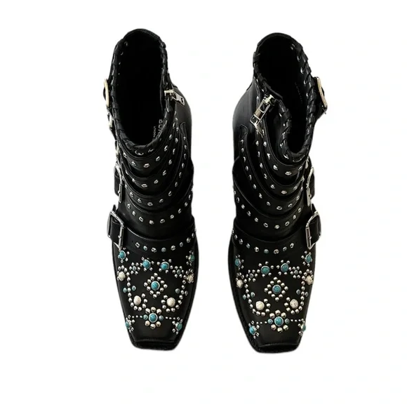 NEW Burberry Women’s Albertina Studded Peep-Toe Booties size 38.5 Black - Picture 3 of 14